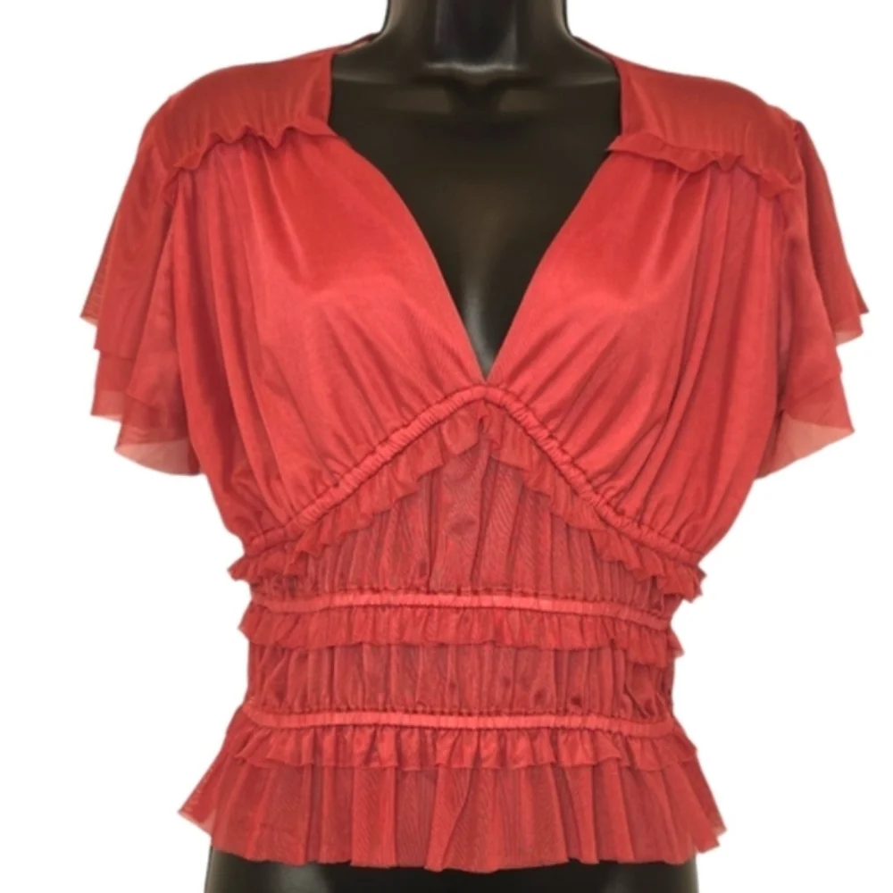 Tiered Ruffle Mesh Cropped Top - Picture 2 of 12